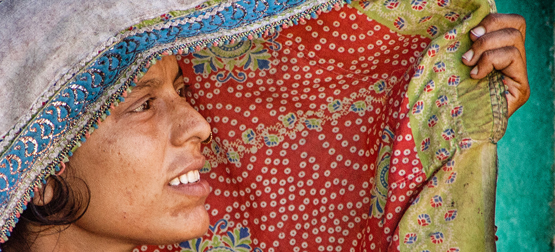 Meghwal tribal Woman in headscarf, Rann of Kutch, India